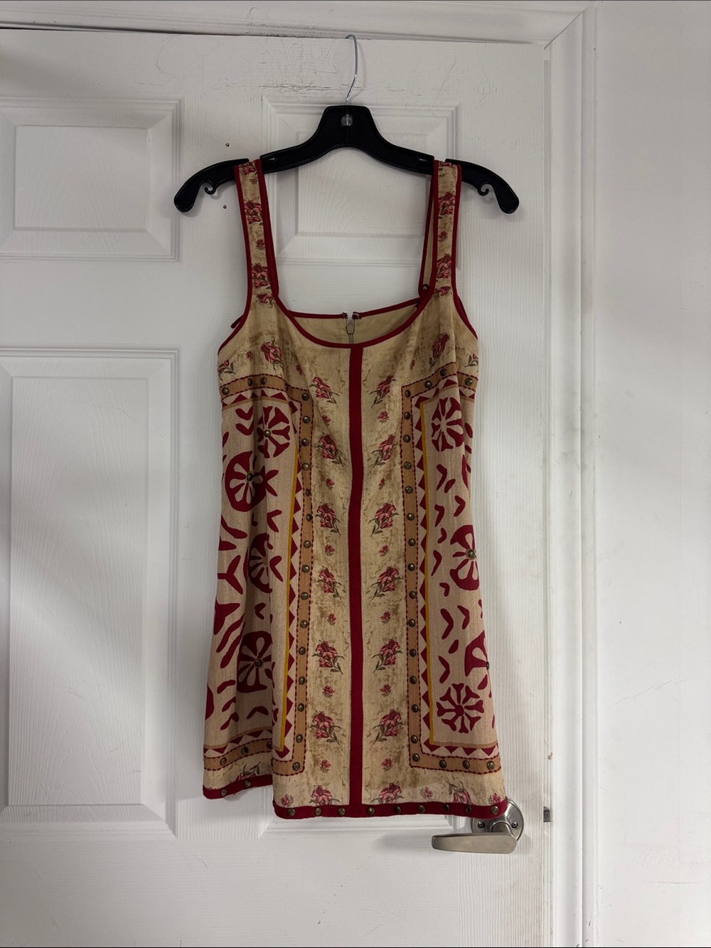 Free People Beige and Red Printed Mini Dress